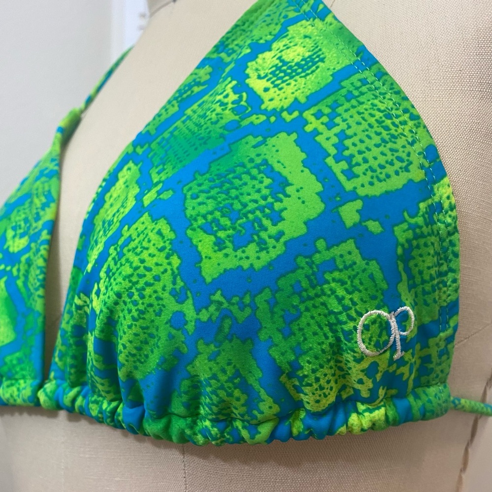 OP Blue and Green Snake Print String Halter Bikini Top